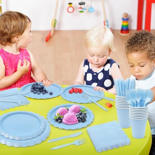 144Pcs Blue Party Tableware Set for 24 Guests
