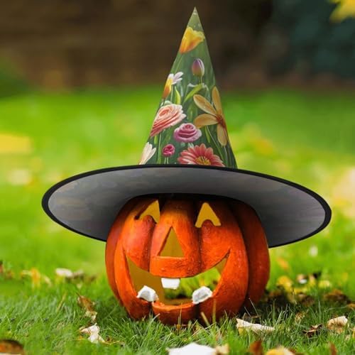 Witch Hats Halloween Cone Wizard Hat Costume Cosplay Spring Flowers Adult