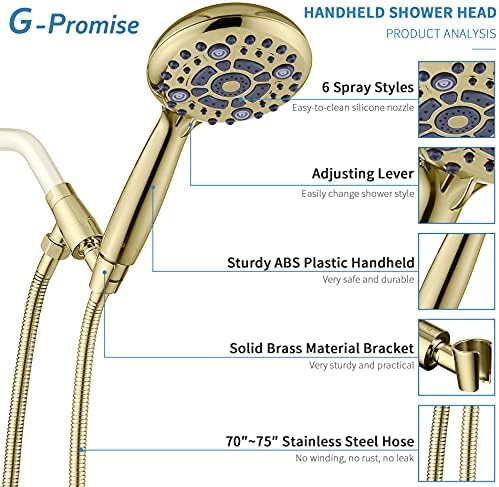 G Promise High Pressure Handheld Shower Head with 6 Spray Settings
