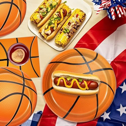 Oigco 60 Pcs Basketball Plates and Napkins for Parties