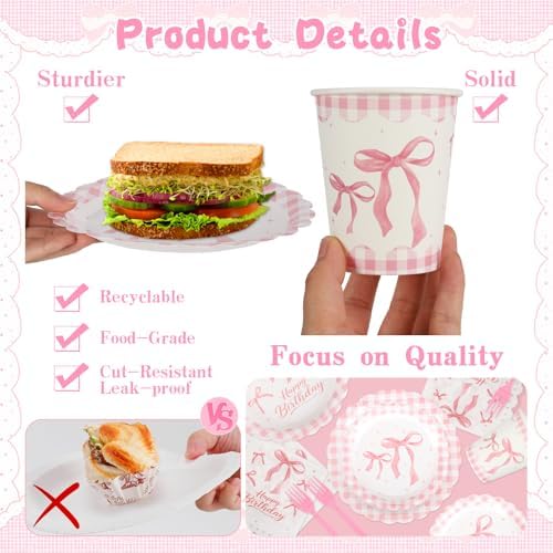 Coquette Birthday Decorations - 192Pcs Pink Bow Party Supplies