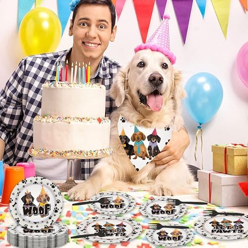 96PCS Dog Themed Disposable Tableware Set for 24 Guests