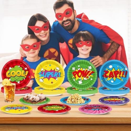 60Pcs Super Hero Party Paper Plates for Kids Birthday Baby Shower