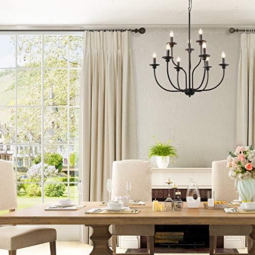 LALUZ Black 2-Tier 9-Candle Chandelier