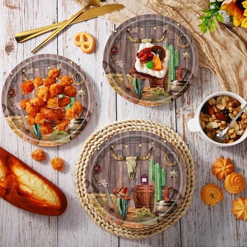 50Pcs Western Party Plates for Cowboy Theme Events