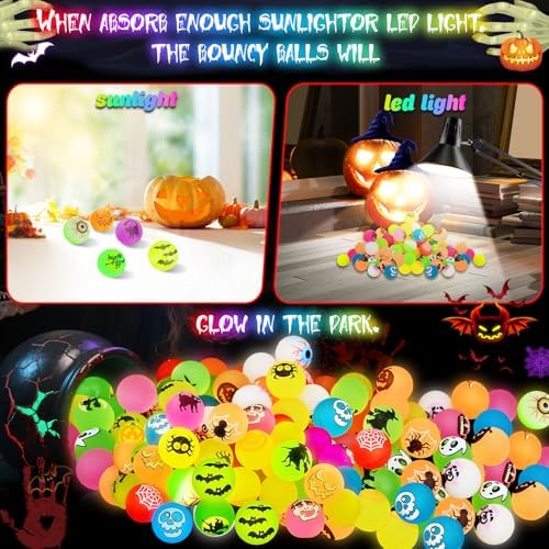 105PCS Halloween Glow in the Dark Bouncy Balls Bulk