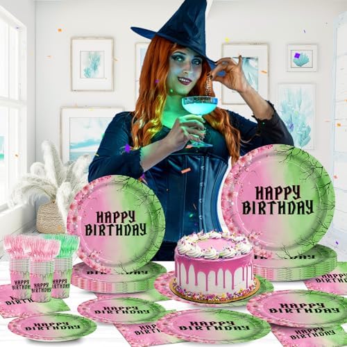120pcs Witch Birthday Plates Napkins Set for 24 Guests
