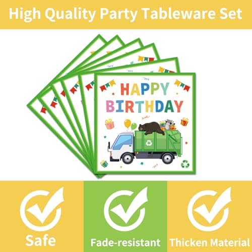Trash Truck Themed 96PCS Party Tableware Set for 24 Guests