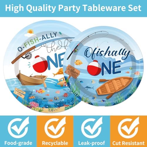 Fishing Themed 1st Birthday Tableware Set - 96PCS for 24 Guests