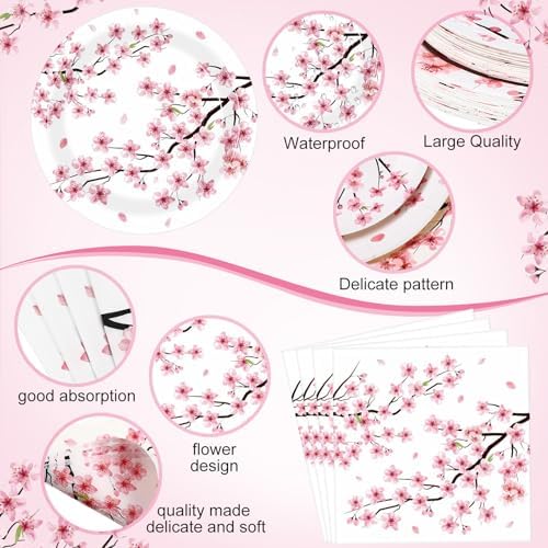 Zhehao 101 Pcs Cherry Blossom Party Tableware Set