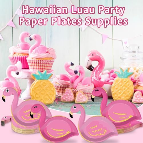 50 Count Flamingo Shaped Paper Plates for Hawaiian Luau Parties