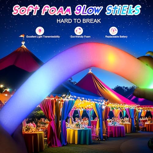 12 Pcs LED Foam Glow Sticks with 3 Modes