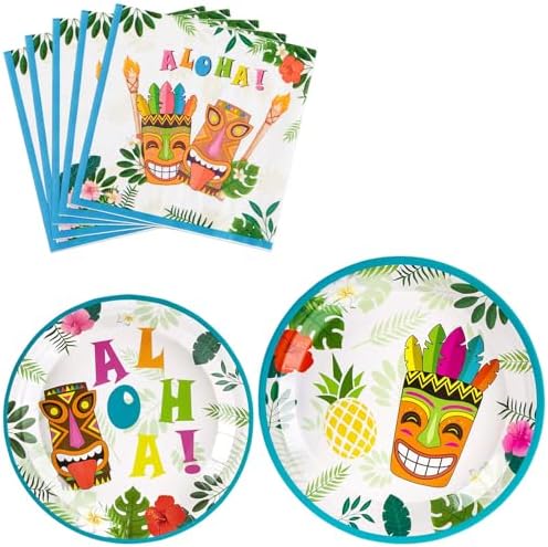 WERNNSAI Hawaiian Luau Party Plates and Napkins Set