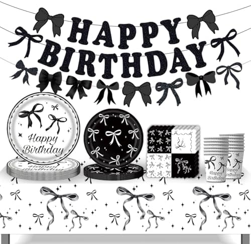 Black Bow Party Decorations Set for Birthday Celebrations