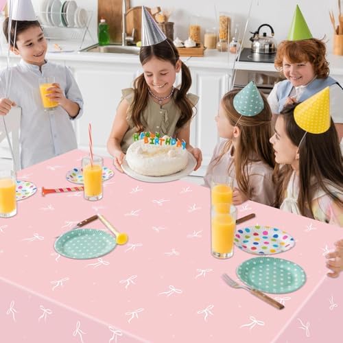 4 Pink Bow Tablecloths for Birthday Party Decorations