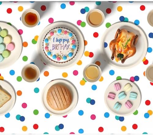 3 Piece Colorful Polka Dot Birthday Tablecloths 54x108 Inches Waterproof