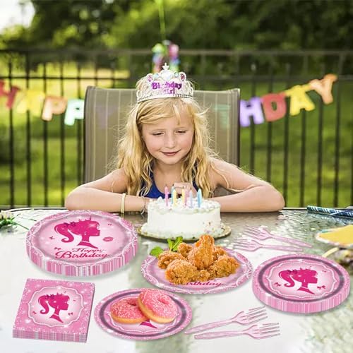 Pink Girl Party Plates and Napkins Set for 24
