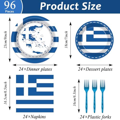 Greek Flag 96 Pcs Party Tableware Set for 24 Guests