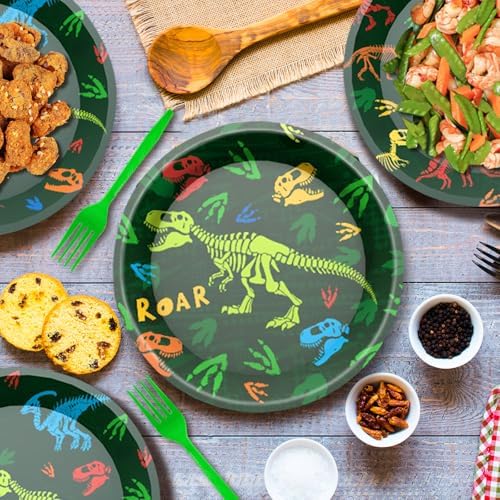 96 Pcs Dinosaur Plates Napkins Forks Party Set for 24 Guests