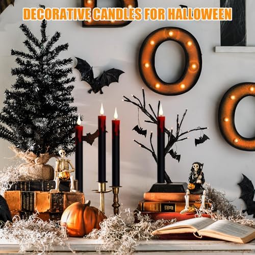 GenSwin Halloween Black Taper Flameless Candles with Remote Timer