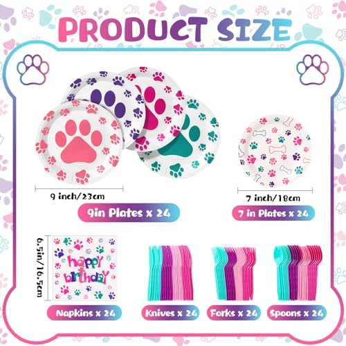 Gejoy 96 Pcs Dog Paw Party Tableware Kit for 24 Guests