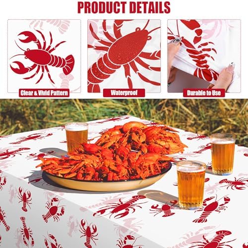 100 Ft White and Red Crawfish Tablecloth Roll with Cutter Box