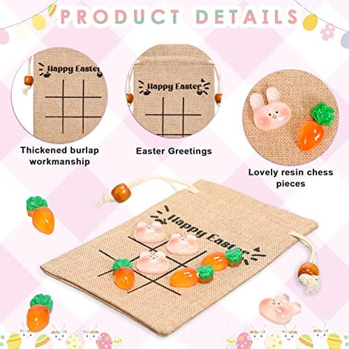 120 Pcs Easter Tic Tac Toe Game Set with Drawstring Bags