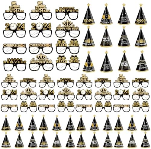 LUOZZY 72 PCS New Year Party Hats and Paper Glasses