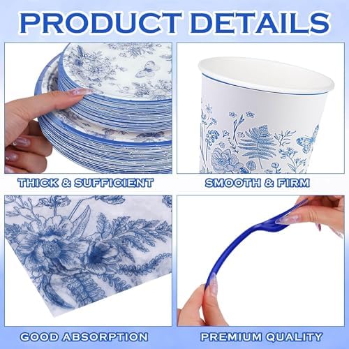 400 Pieces Blue and White Flower Party Tableware Set