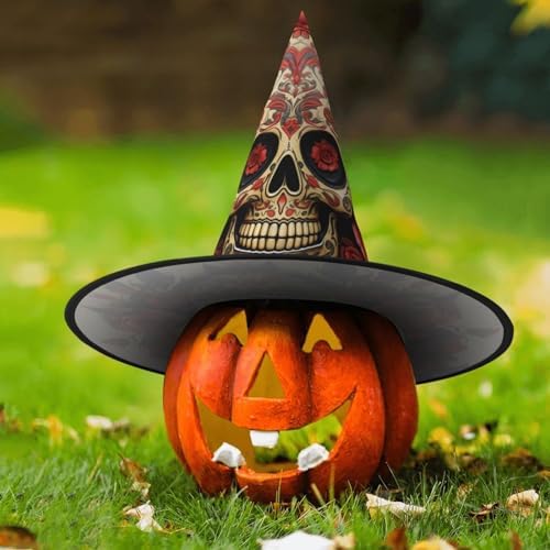 Red Rose Sugar Skull Witch Hat Halloween Costume