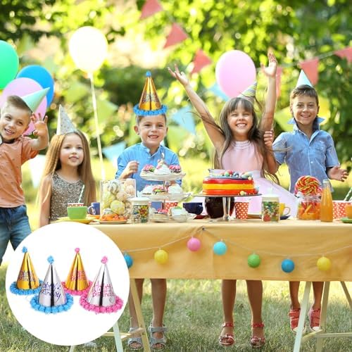 LOGOFUN 8PCS Birthday Party Hats Metallic Foil Paper Caps for Kids