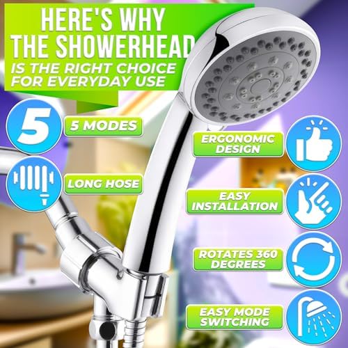 5-Mode Handheld Shower Head with 49 Ft Hose