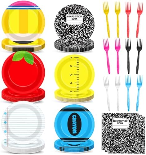 Welcome Back to School 96 PCS Paper Plates Napkins Forks Set