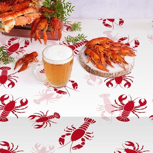 100 Ft White and Red Crawfish Tablecloth Roll with Cutter Box