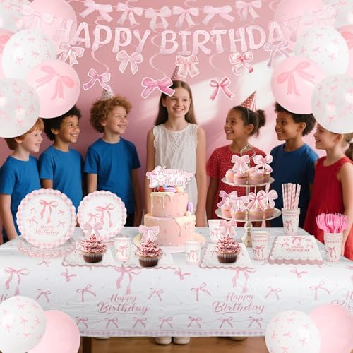 Coquette Birthday Decorations - 192Pcs Pink Bow Party Supplies