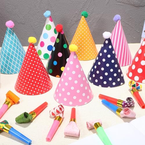 LUOZZY 21 Piece Party Cone Hats Set with Noisemakers
