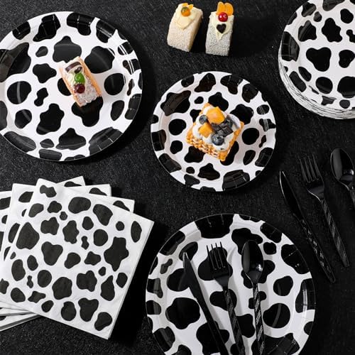 Layhit 160 Pcs Cow Print Birthday Plates Set for 40 Guests