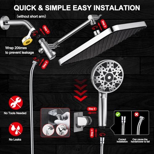 High Pressure Shower Head with 7 Spray Modes and 14 Inch Rainfall
