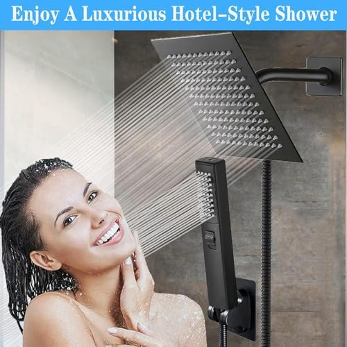 6 Inch Square High Pressure Rain Shower Head with Handheld Spray Combo