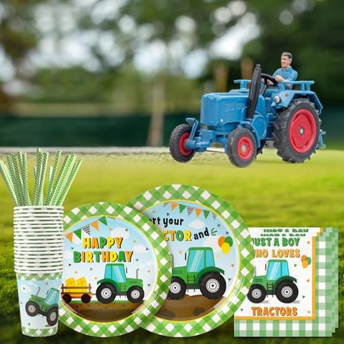 Tractor Themed Party Dinnerware Set for 24 Guests