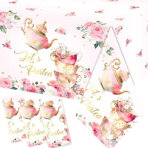 Pink Floral Tea Party Tablecloth Set of 3