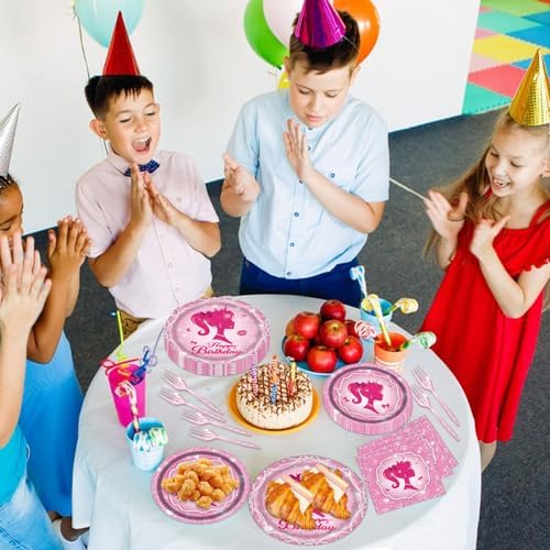 Pink Girl Party Plates and Napkins Set for 24