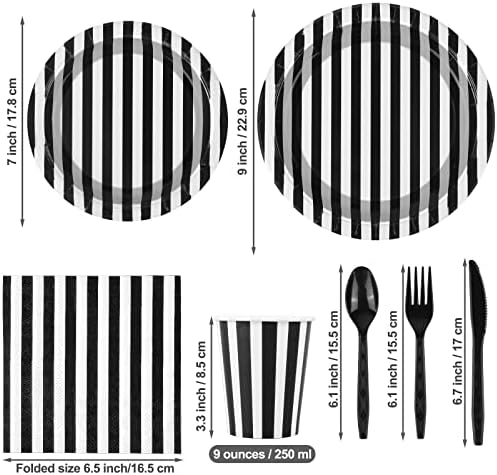 Durony 113 Piece Black and White Striped Party Set