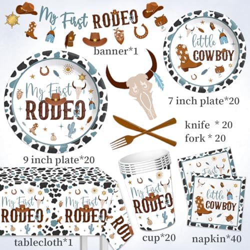 My First Rodeo Birthday Party Supplies for Boy 142Pcs