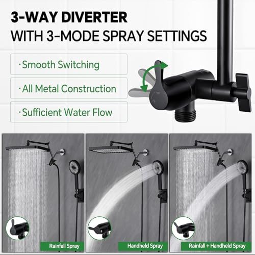 13 Inch Rain Shower Head with Handheld Spray Combo - Matte Black