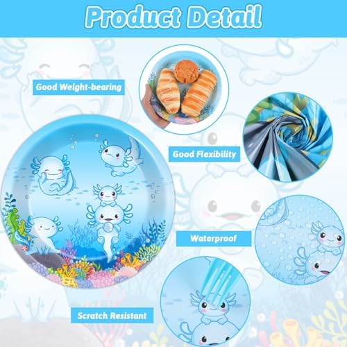 24 Guests Blue Axolotl Party Decor Plates Set