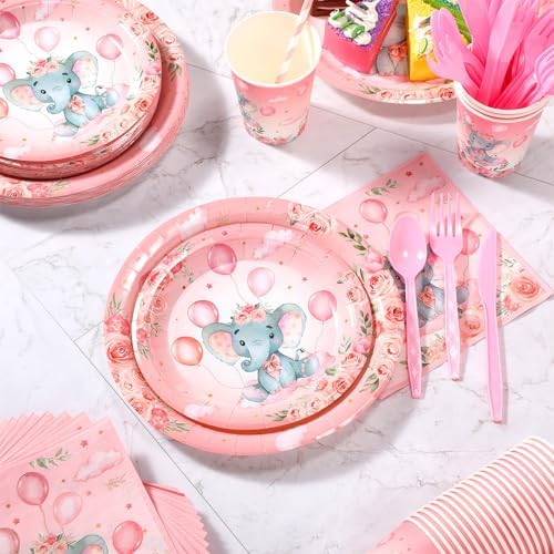 Spakon 200 Pcs Baby Shower Paper Plates Cups Napkins Set