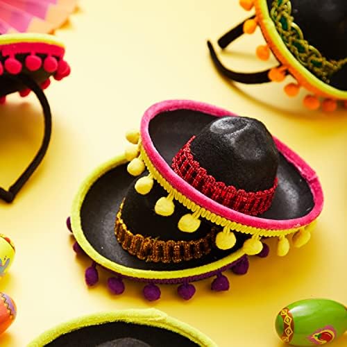 JOYIN 6PCS Fiesta Fabric Sombrero Headbands
