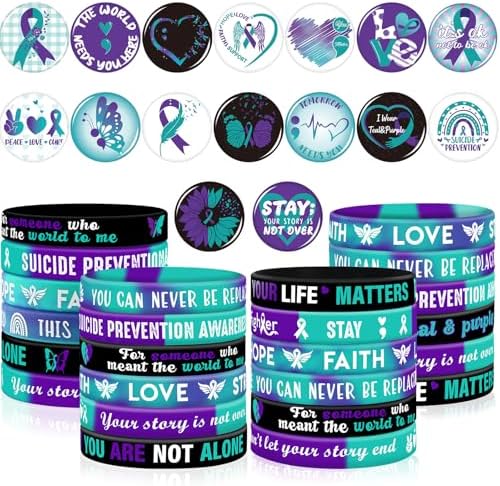 64PCS Suicide Prevention Awareness Party Favors with Ribbon Buttons and Silicone Bracelets