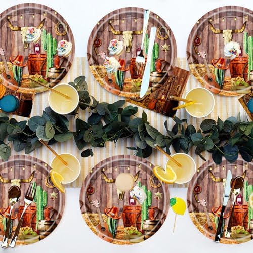 50Pcs Western Party Plates for Cowboy Theme Events